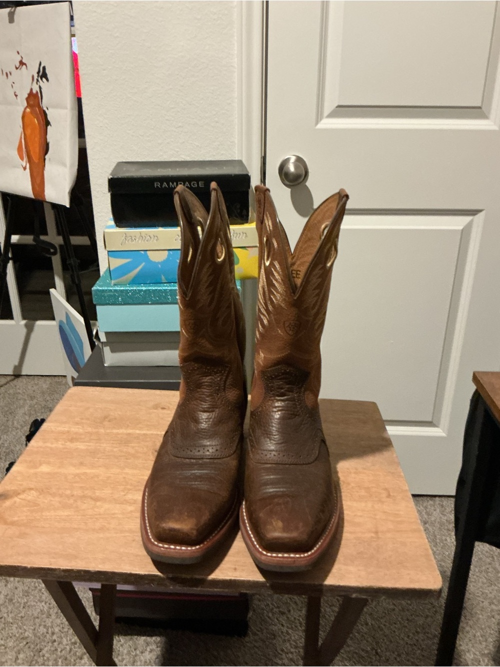 Ariat Brown Leather Western Cowboy Boots with Stitch Detail